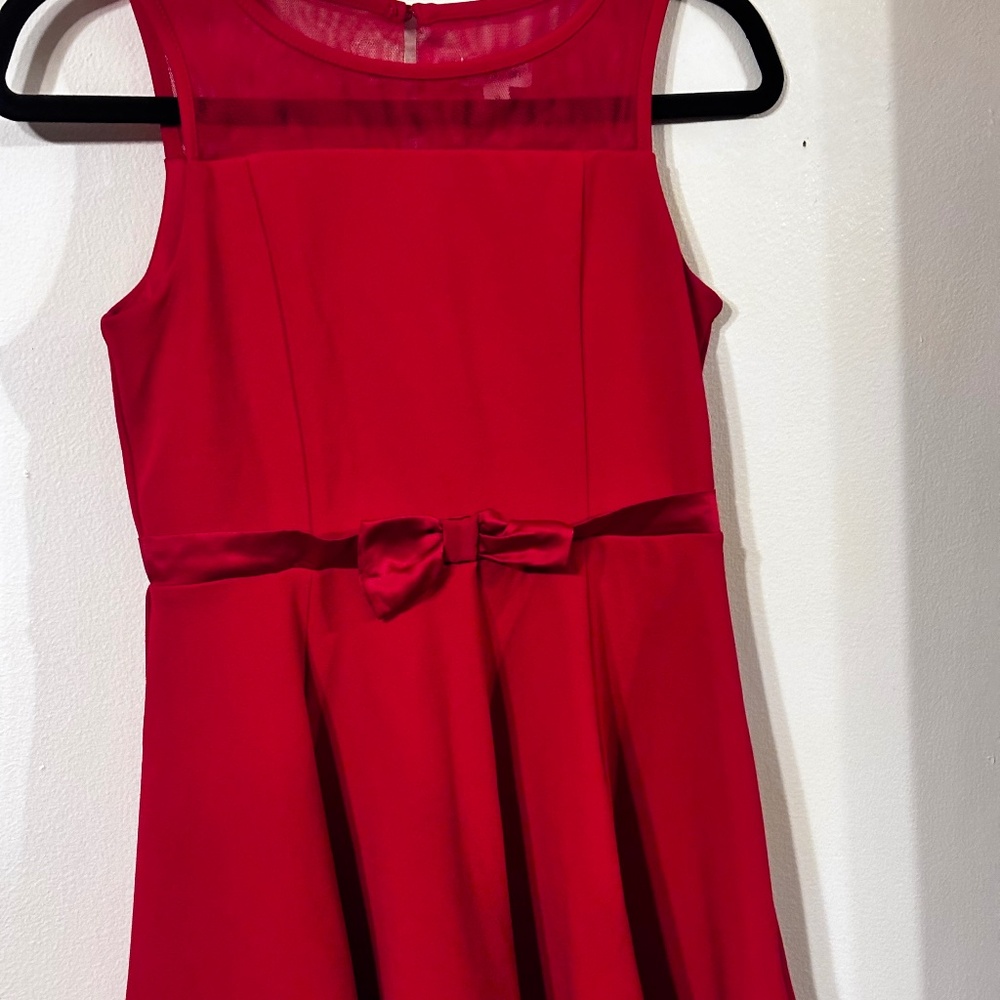Calvin Klein girls dress with bow mesh panels Cherry size 12